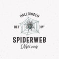 Spiderweb Night Party Vintage Style Halloween Logo or Label Template. Colored Hand Drawn Spider and Web Sketch Symbol