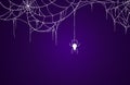 Spiderwebs hanging on purple background, halloween banner isolated on night background texture, vector illustration