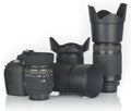 SLR camera and lenses, isolated picture