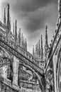 Spiers and statues on the gothic Cathedral of Milan, Italy