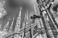 Spiers and statues on the gothic Cathedral of Milan, Italy