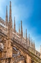 Spiers and statues on the gothic Cathedral of Milan, Italy