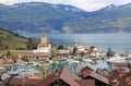 Spiez harbour, Spiez Castle and Lake Thun. The town is located on the southern shore of Lake Thun. Switzerland, Europe. Royalty Free Stock Photo