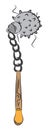 Spiked flail, blund weapon on chain with wooden handle