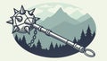 Spiked Mace with Chains and Mountain Background Vector Art, vector design Generative AI Royalty Free Stock Photo