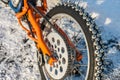 Spikes of an ice speedway motorbike