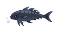 Spiky Black Fish Icon, Abstract Aquatic Predator, vector design Generative AI Royalty Free Stock Photo