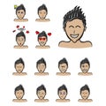 Spiky hair style man emotions, Vector boy face expressions cartoon style. emoji male Royalty Free Stock Photo