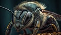 Spiky haired bee stings with precision in extreme close up portrait generated by AI