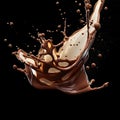 Spilled chocolate liqueur on a black background. ?offee cream with milk fluid splash texture. Royalty Free Stock Photo