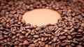 Spilled coffee beans with free circle in the middle Royalty Free Stock Photo