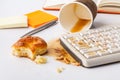 Spilled coffee on computer keyboard Royalty Free Stock Photo