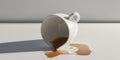 Spilled Coffee from White Ceramic Mug on Minimalist Surface with Soft Shadows and Neutral Background Royalty Free Stock Photo