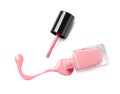 Spilled color nail polish with bottle and brush on white Royalty Free Stock Photo