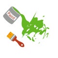 Spilled green paint from a tin labeled Paint is next to the fifth coat of paint. cool illustration. Paint is pouring