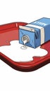 Spilled milk carton on red tray Royalty Free Stock Photo