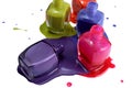 Spilled and open nail polish of different bright colors Royalty Free Stock Photo