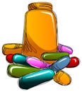 Spilled pills with bottle Royalty Free Stock Photo