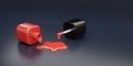 Spilled red nail polish bottle on dark background. 3d illustration