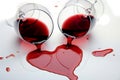 Spilled Wine Forming Heart from Tipped Glasses, created by Generative AI Royalty Free Stock Photo