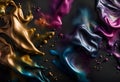 Spills of multicolored metallic dye mixing