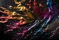 Spills of multicolored metallic dye mixing