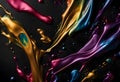 Spills of multicolored metallic dye mixing