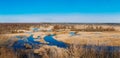 Spills Of River In Spring Season. Sunny Spring Day. Beautiful Landscape