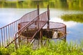 Spillway on the forest lake. Goloseevo, Kiev, Ukraine Royalty Free Stock Photo