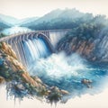 Overflowing Power: Hydroelectric Plant in Full Force, generative ai