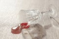 Spilt red wine on a table Royalty Free Stock Photo
