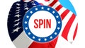 Spin election on a USA background, 3D rendering. United States of America flag waving in the wind. Voting, Freedom Democracy, spin