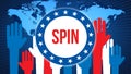 Spin election on a World background, 3D rendering. World country map as political background concept. Voting, Freedom Democracy,