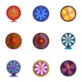 Spin lucky wheel icon set, cartoon style