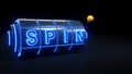 Spin Slot Machine Gambling Concept With Neon Blue Lights - 3D Illustration