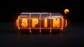Spin Slot Machine Gambling Concept With Neon Orange Lights AR AITVIRTA!!! - 3D Illustration