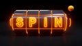 Spin Slot Machine Gambling Concept With Neon Orange Lights - 3D Illustration