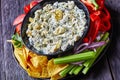 Spinach Artichoke leafy cheese Dip in a bowl