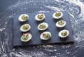 Spinach and bacon deviled eggs Royalty Free Stock Photo
