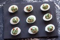 Spinach and bacon deviled eggs Royalty Free Stock Photo