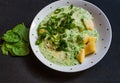 Spinach broccoli sauce with potato gnocchi view