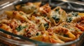 Homemade Spinach and Cheese Stuffed Shells in a Homely Kitchen Royalty Free Stock Photo