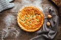 Spinach filling pie on the wooden rustic table Royalty Free Stock Photo