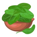Spinach leaf in bowl icon, cartoon style