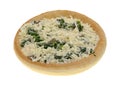 Spinach mushroom frozen pizza on a white background Royalty Free Stock Photo