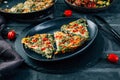 Spinach oven made frittata with white radish salad Royalty Free Stock Photo