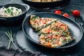 Spinach oven made frittata with white radish salad Royalty Free Stock Photo