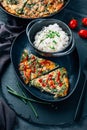 Spinach oven made frittata with white radish salad Royalty Free Stock Photo