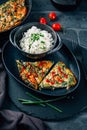 Spinach oven made frittata with white radish salad Royalty Free Stock Photo