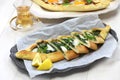 Spinach pide, turkish pizza Royalty Free Stock Photo